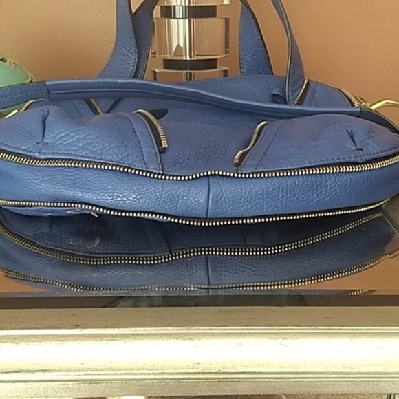 Blue leather satchel/crossbody - Picture 5 of 6
